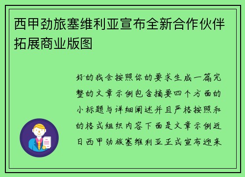 西甲劲旅塞维利亚宣布全新合作伙伴拓展商业版图